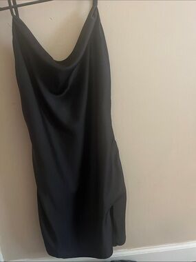 Sage Black Satin Slip Dress with Cowl Neck